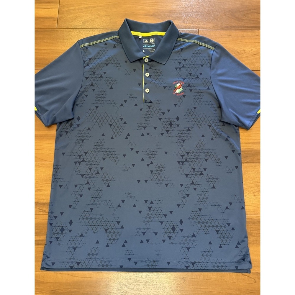Adidas Climacool Polo Shirt Golf Club of Indiana Blue Yellow Men's Size Large L - Picture 6 of 10